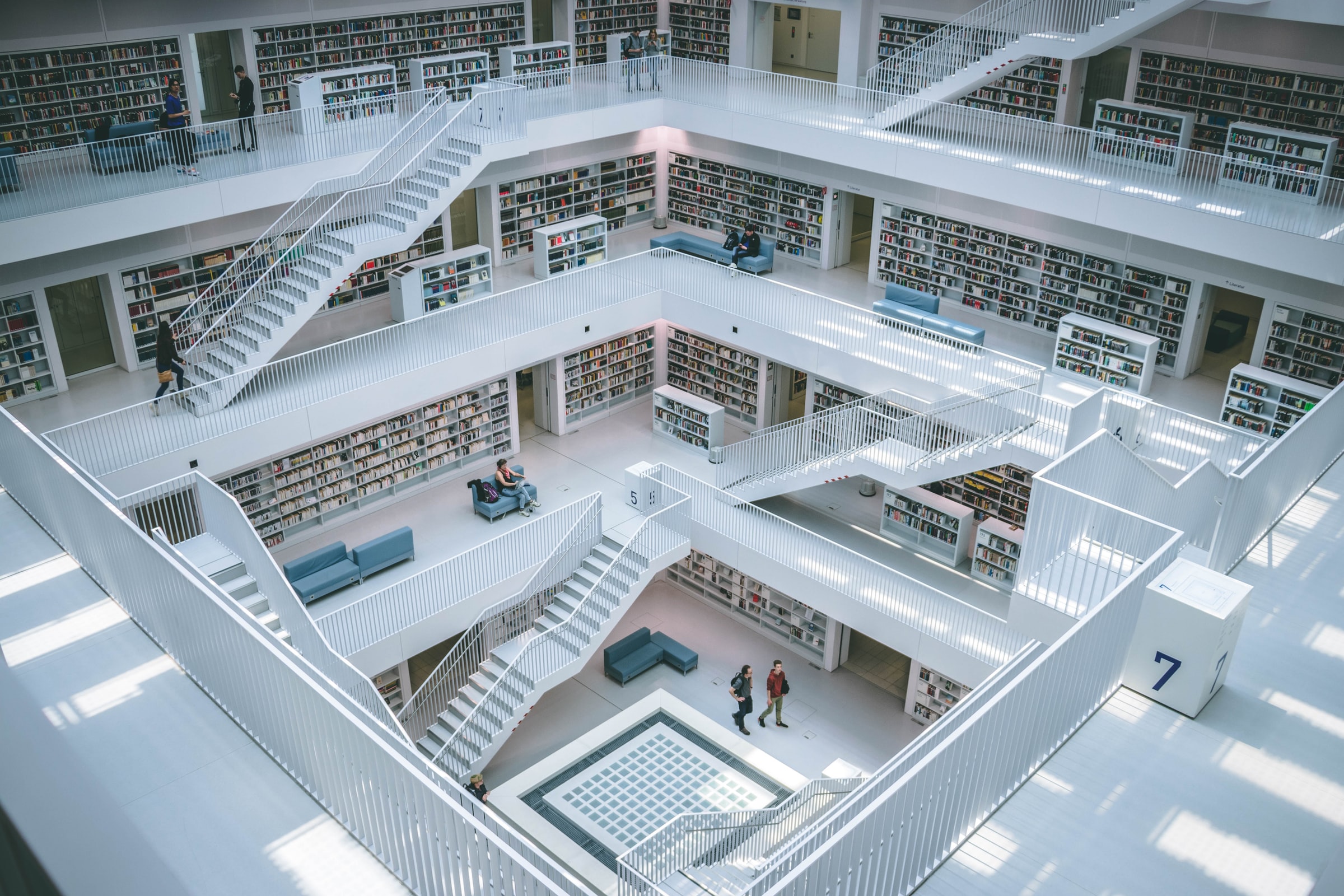 modern multilevel library view from above